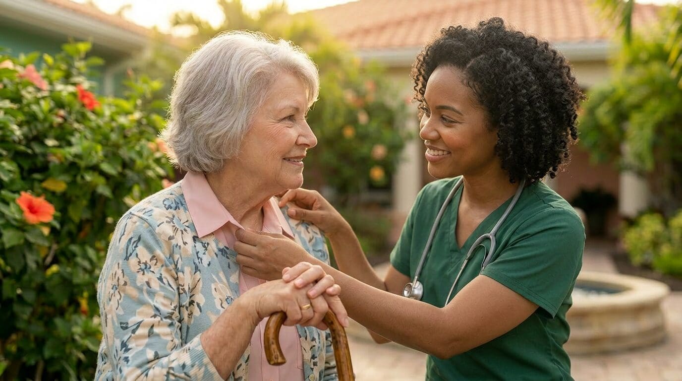 caregiver and patient outside